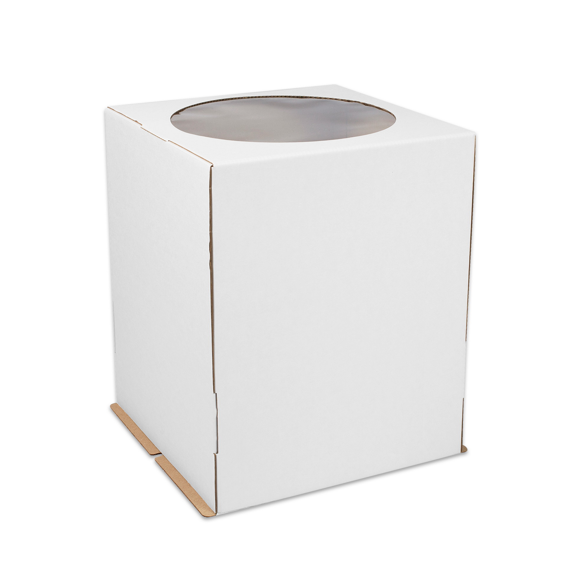 Коробка бумажная из гофрокартона для торта 240*240*300 мм белая с окном