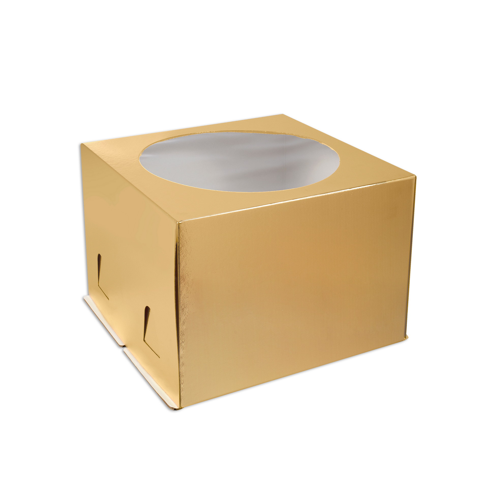 Коробка бумажная для торта 240*240*180 мм золото с окном