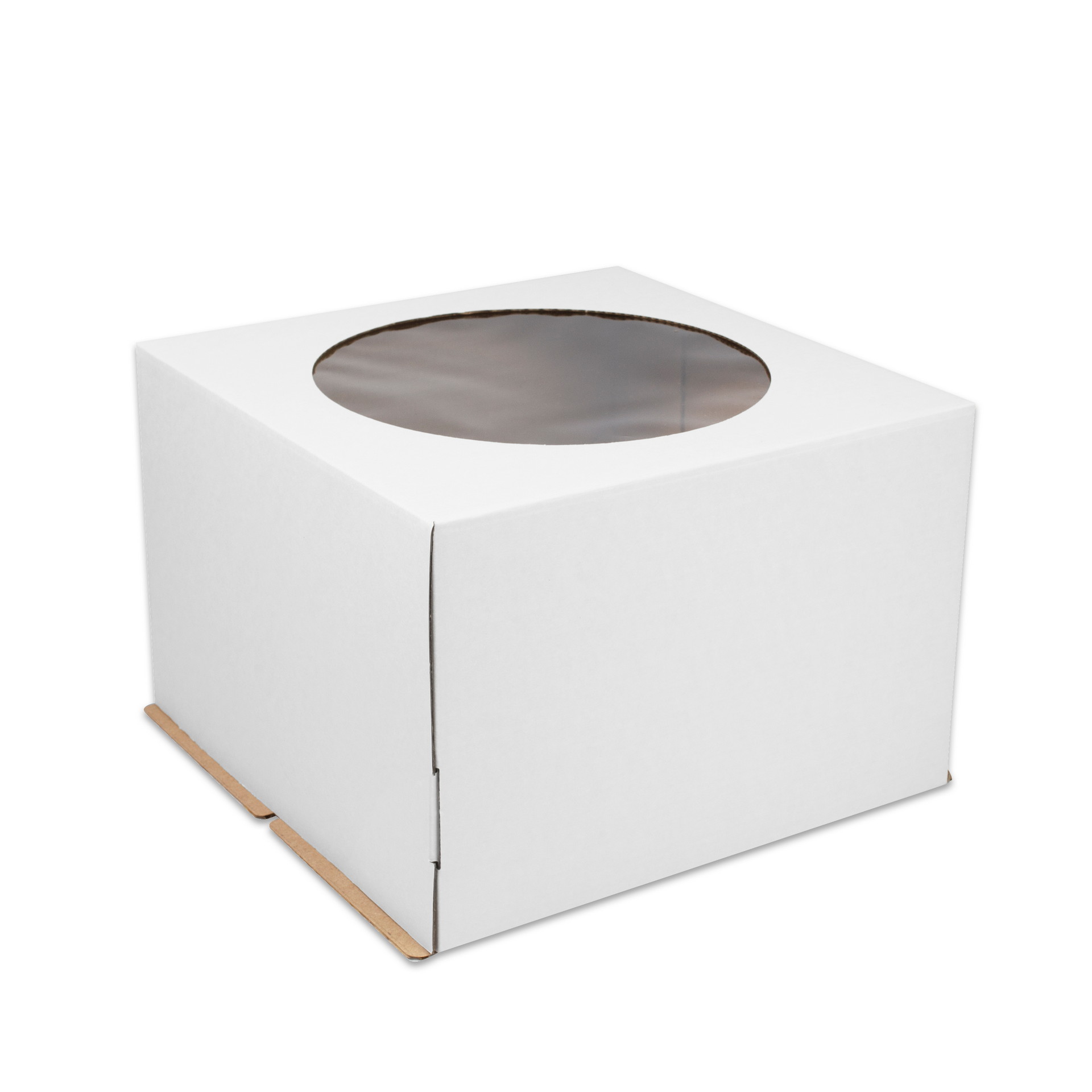 Коробка бумажная из гофрокартона для торта 260*260*180 мм белая с окном