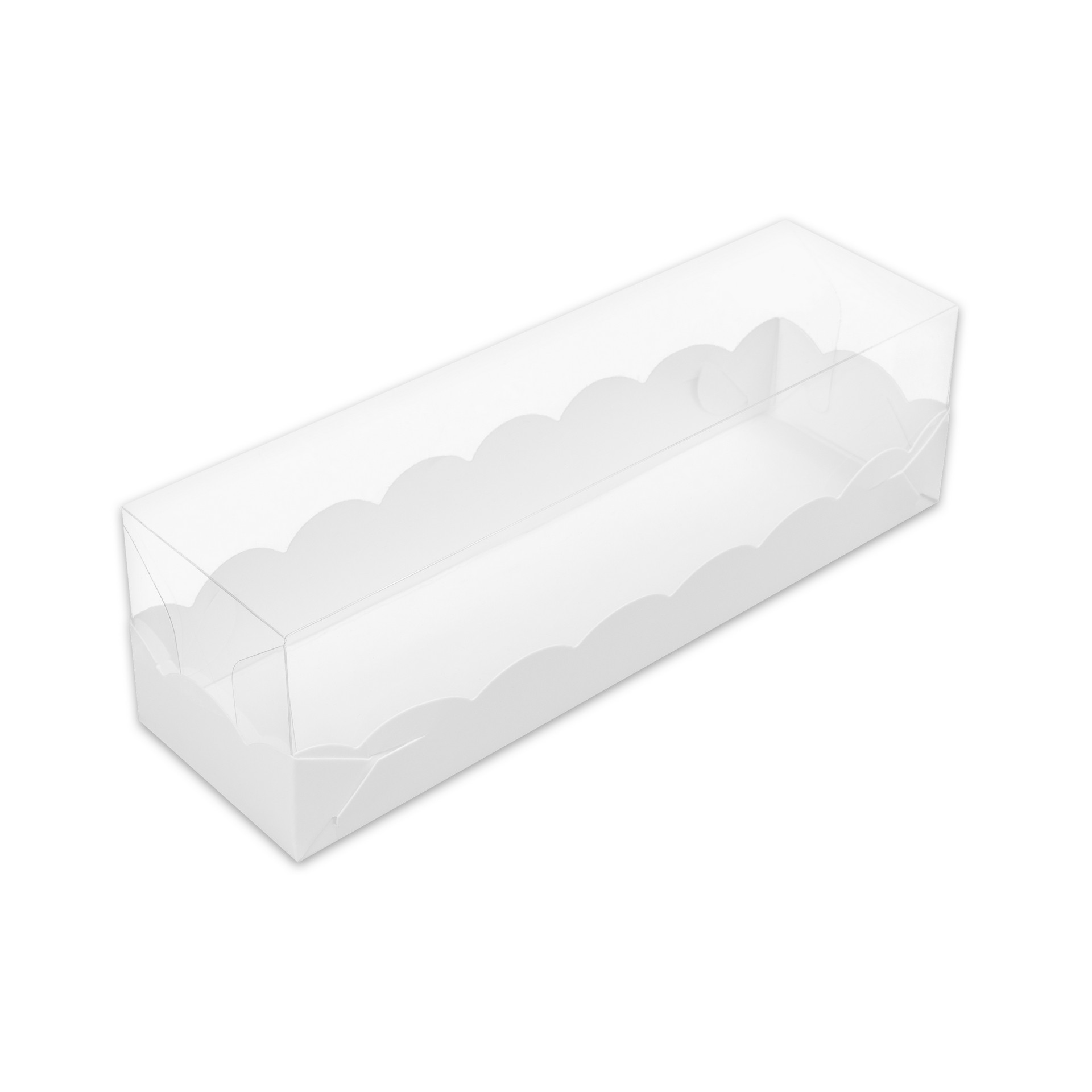 Коробка бумажная для кондитерских изделий 190*55*55 мм белая с пластиковой крышкой