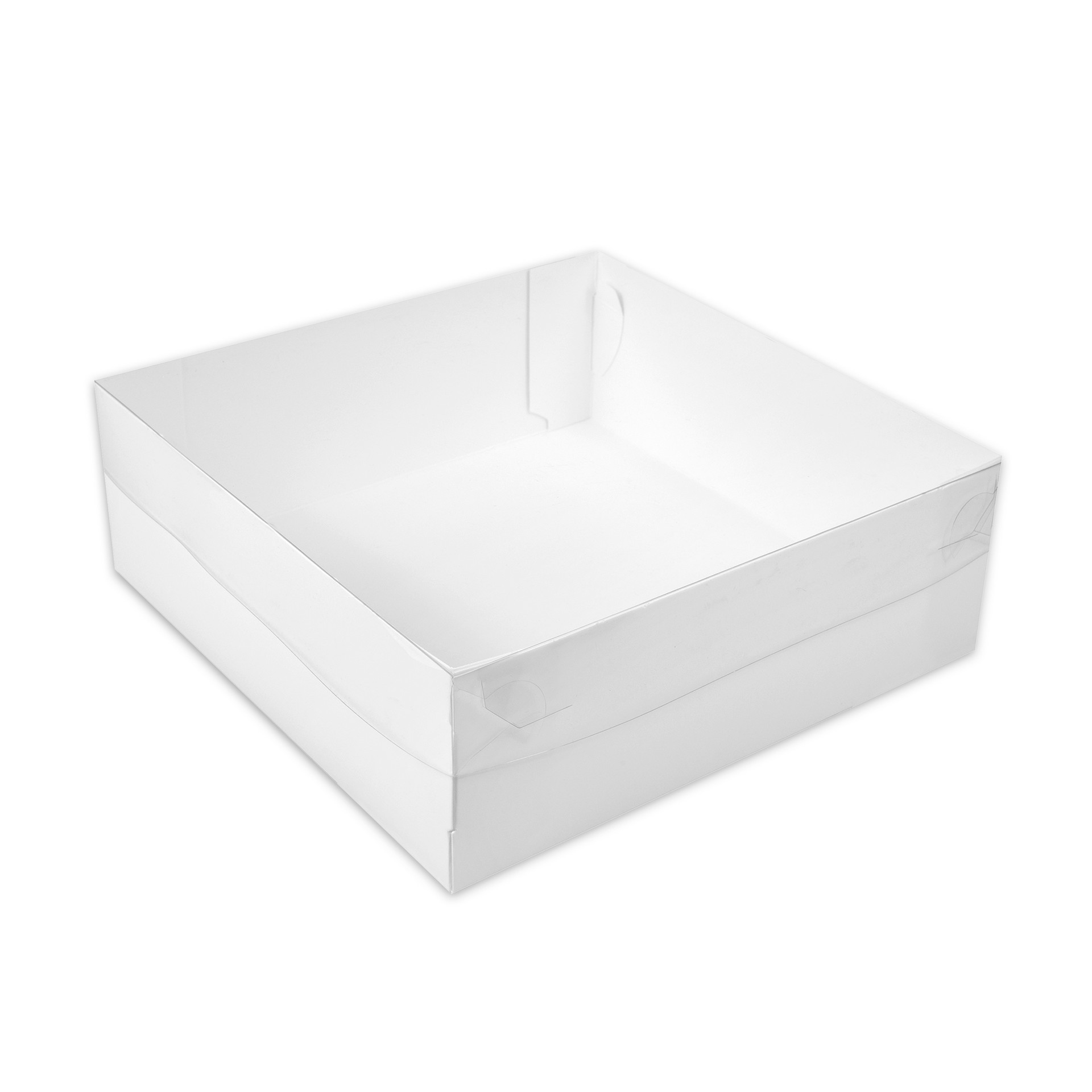 Коробка бумажная для кондитерских изделий 200*200*70 мм белая с пластиковой крышкой