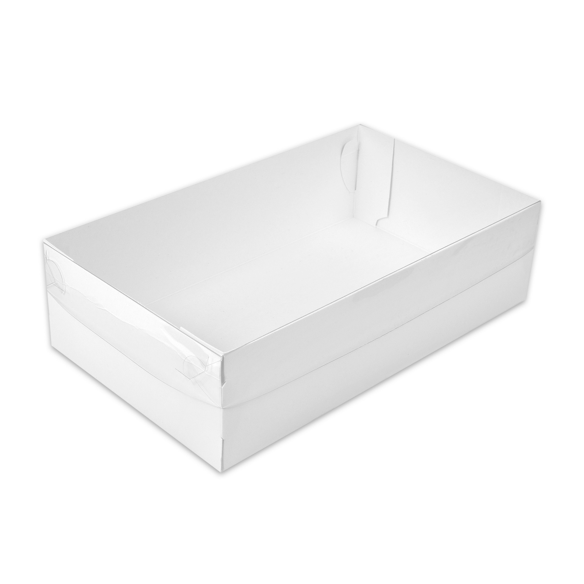 Коробка бумажная для кондитерских изделий 250*150*70 мм белая с пластиковой крышкой