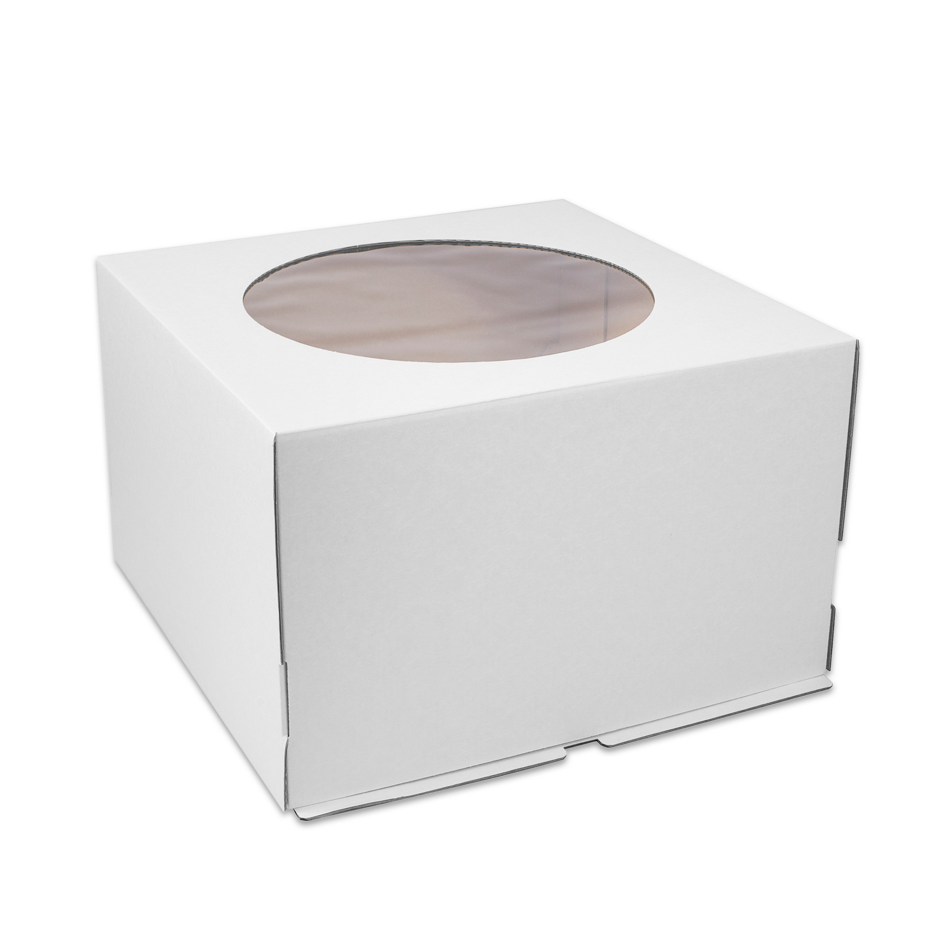 Коробка бумажная из гофрокартона для торта 300*300*190 мм белая с окном