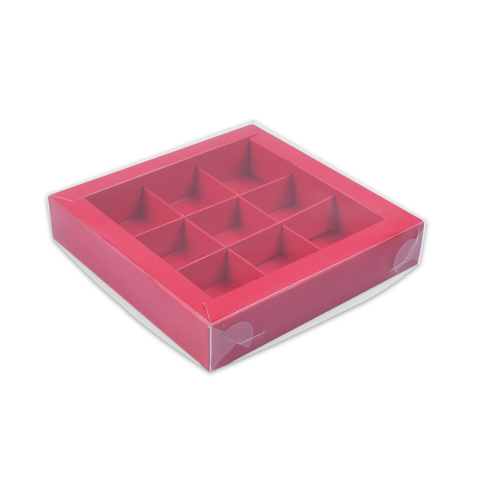Коробка бумажная для конфет 155*155*30 мм 9 секций красная матовая