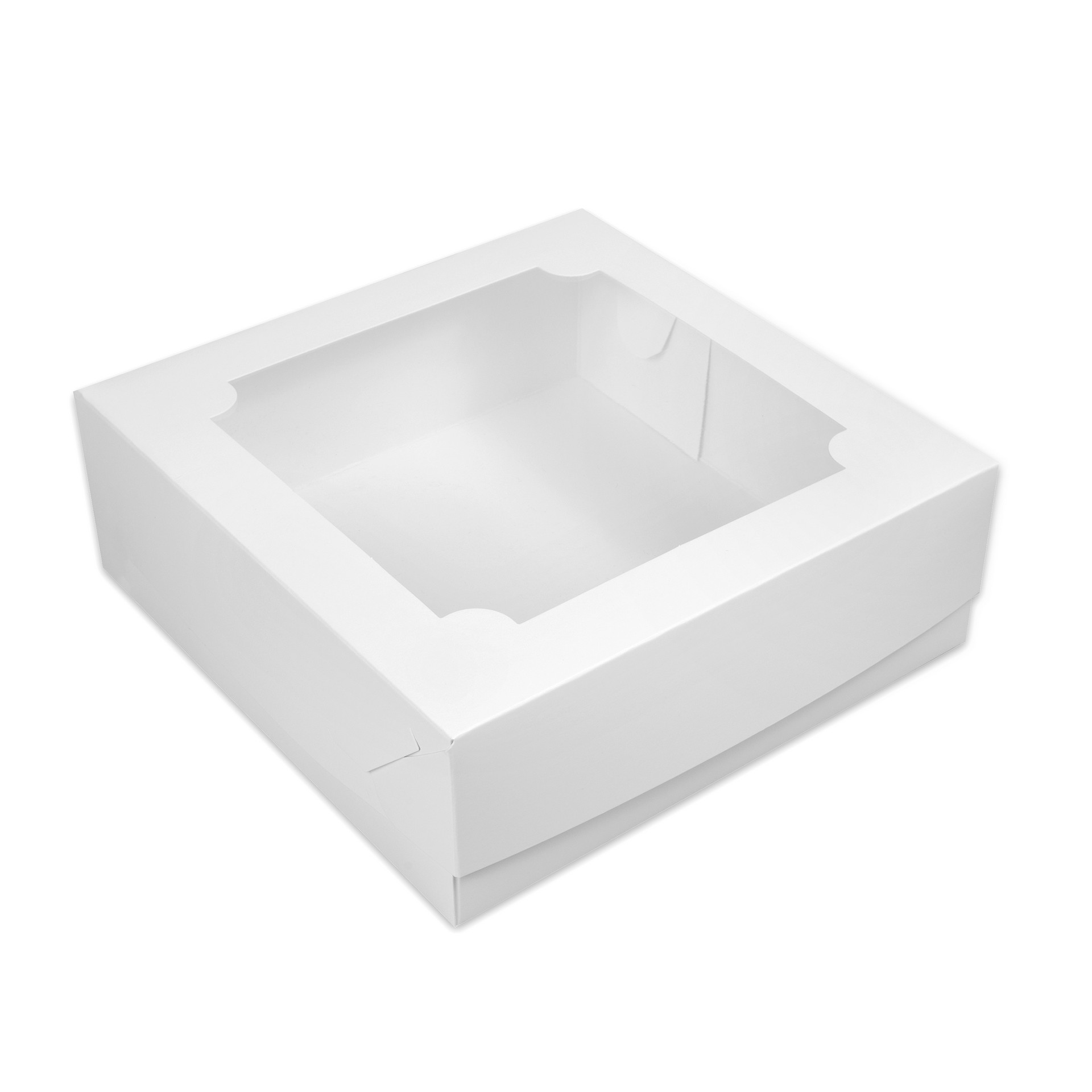 Коробка бумажная для кондитерских изделий 200*200*70 мм белая с окном