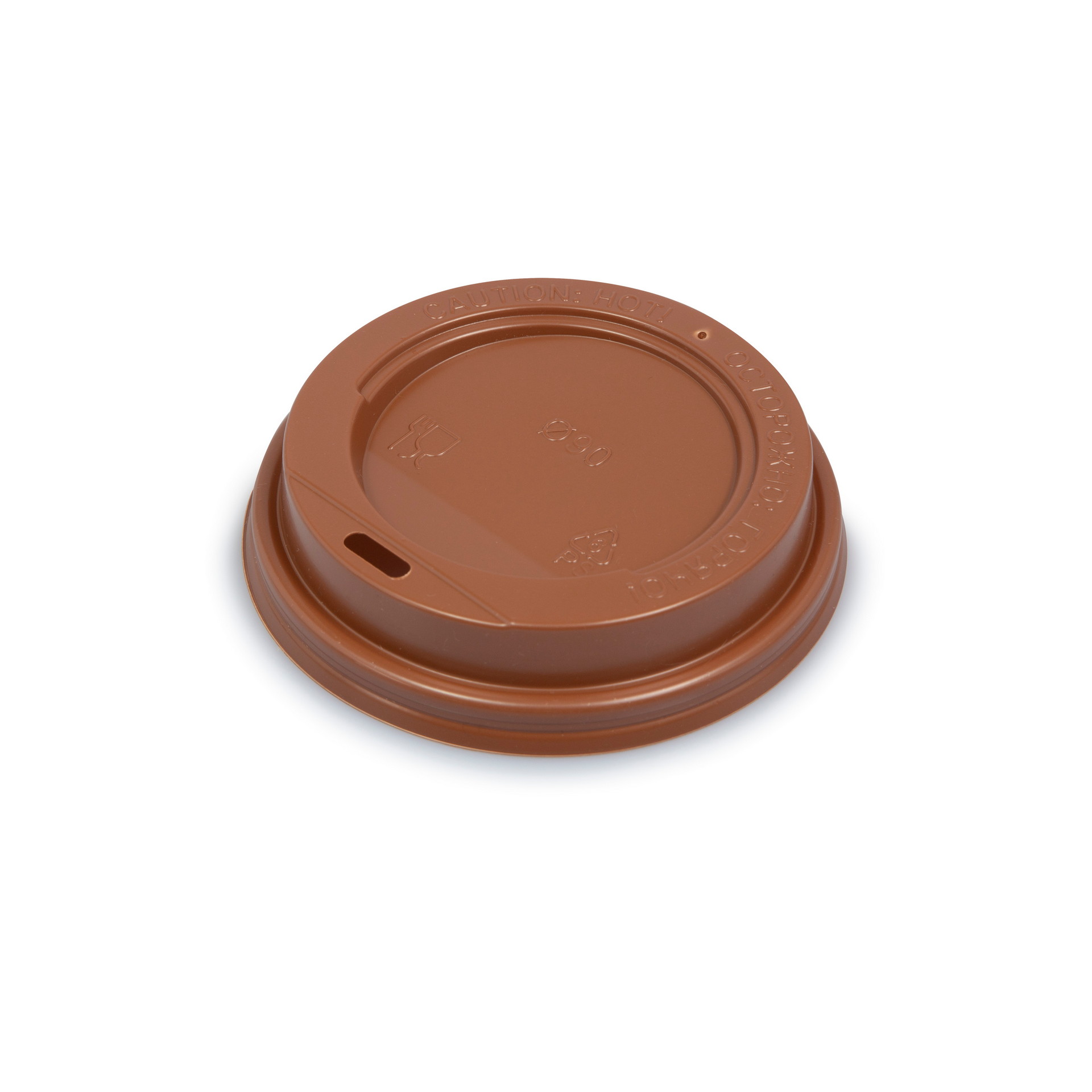 Крышка пластиковая с открытым питейником диаметр 90 мм коричневая