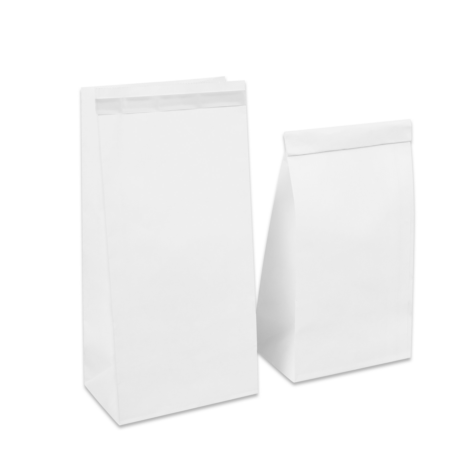 Бумажный пакет заклеивающийся с прямоугольным дном 120*80*250 мм белый