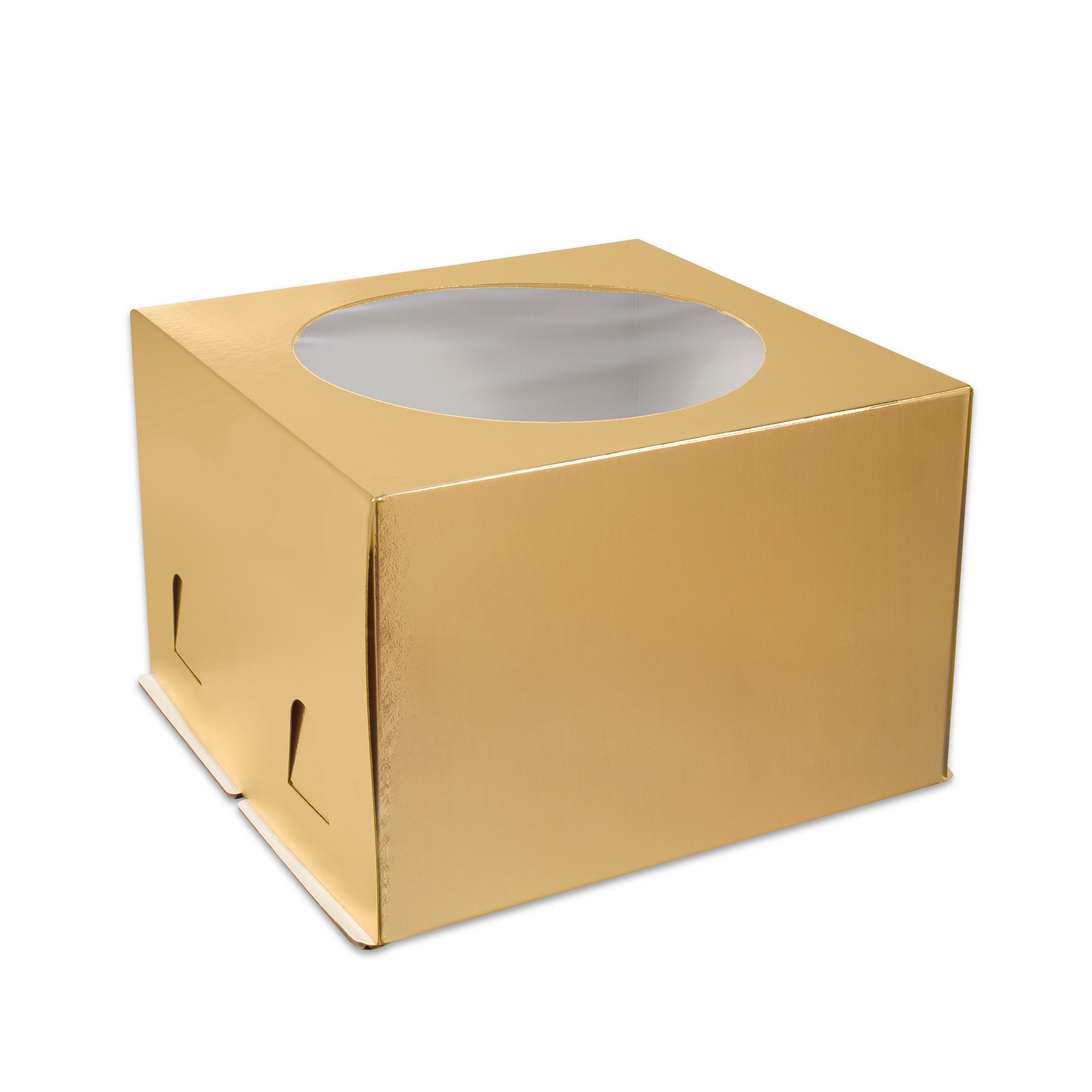 Коробка бумажная для торта 260*260*180 мм золото с окном