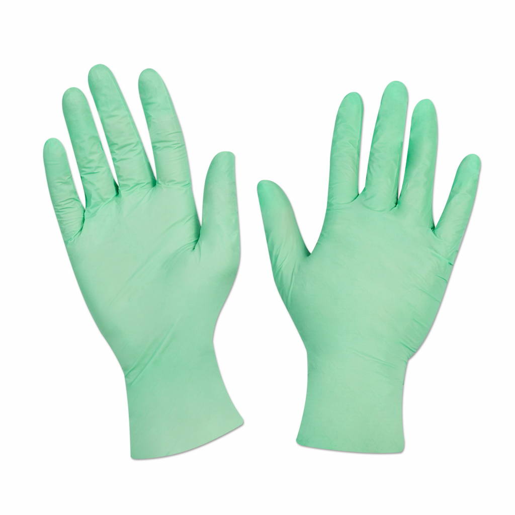 Перчатки нитриловые текстурированные на пальцах M зеленые
