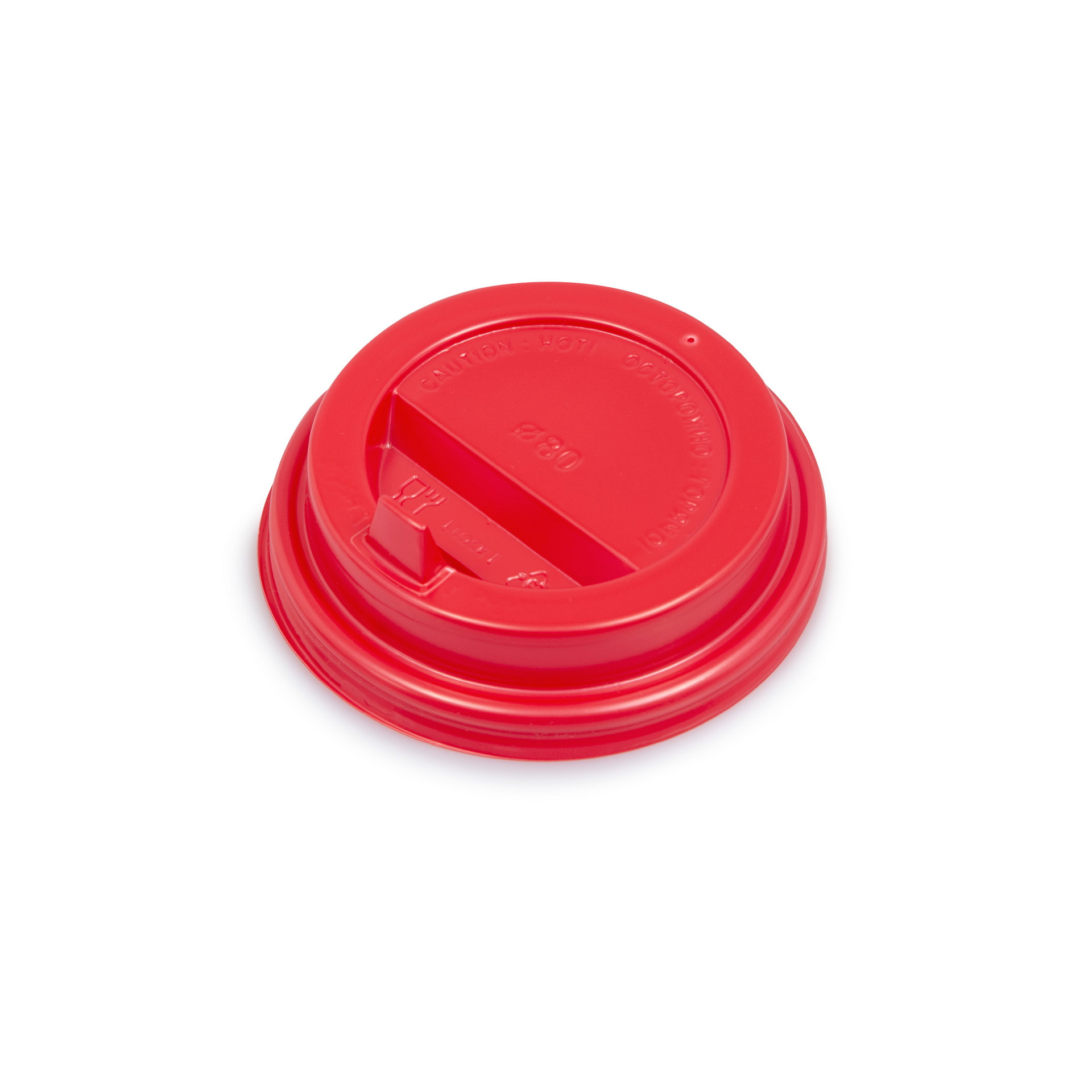 Крышка пластиковая с откидным питейником диаметр 80 мм красная