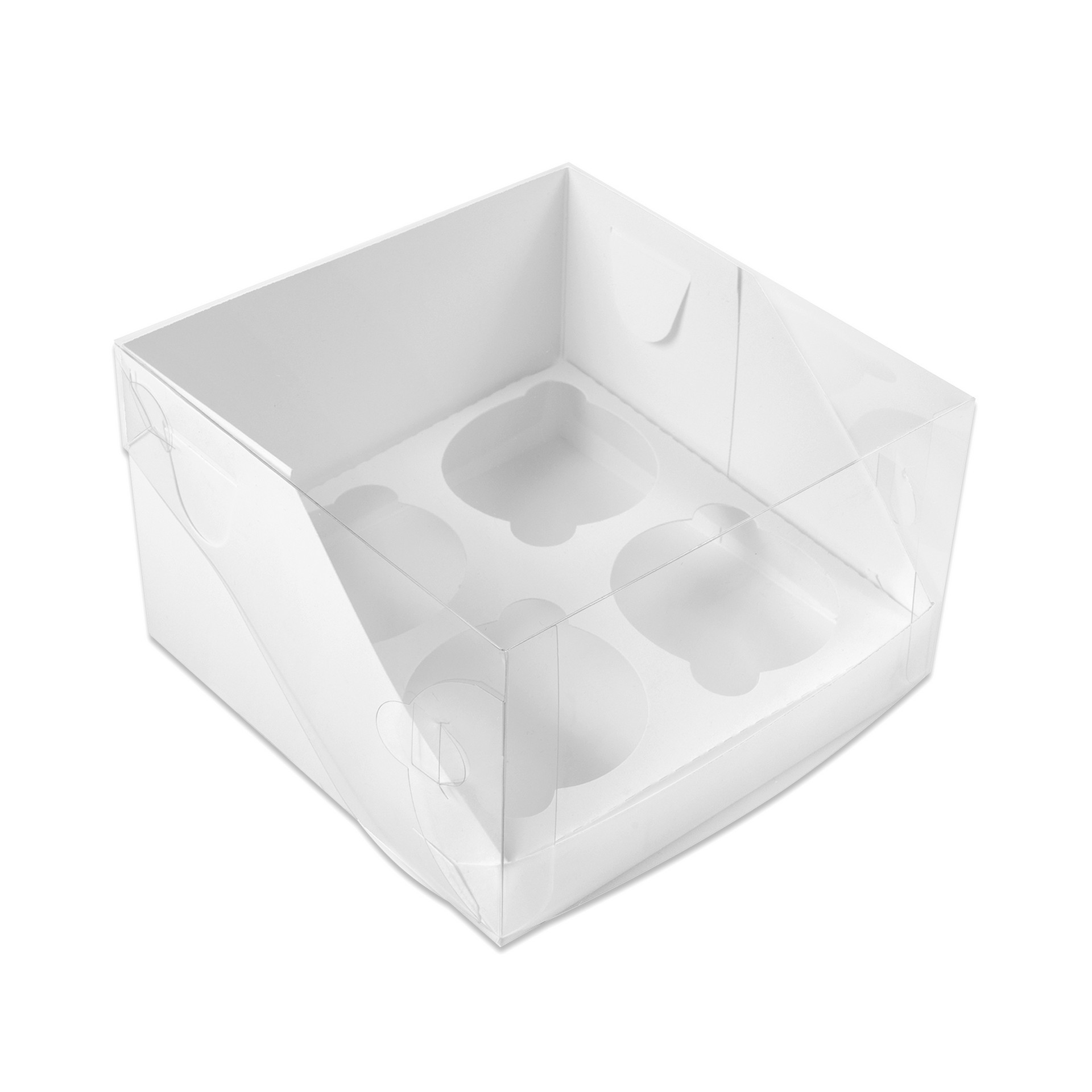 Коробка бумажная для капкейков 160*160*100 мм 4 секции белая с пластиковой крышкой